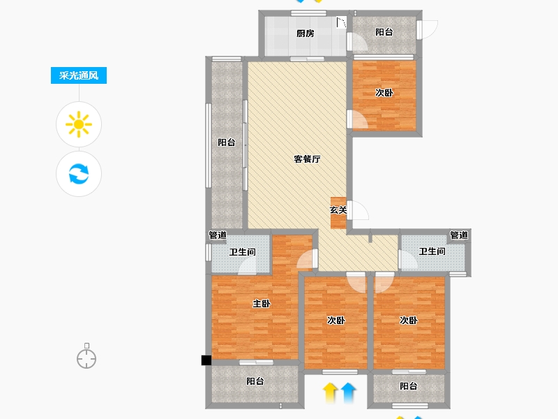 安徽省-芜湖市-皖江一号院-134.80-户型库-采光通风