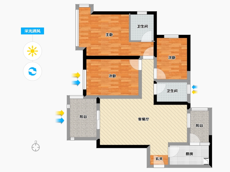 四川省-成都市-中海右岸1期-90.68-户型库-采光通风