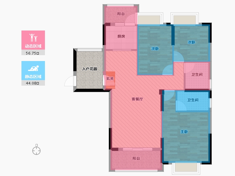 浙江省-金华市-东磁新城国际花园-95.92-户型库-动静分区