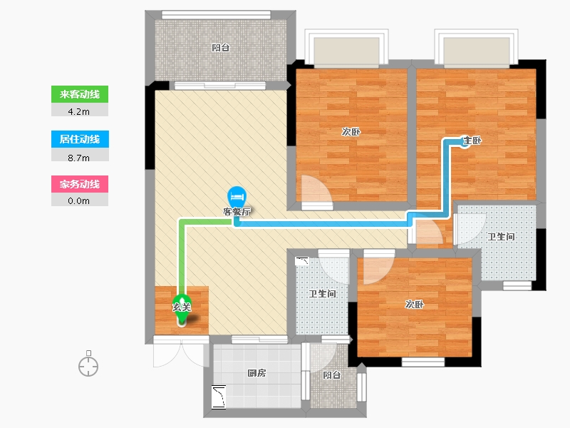 贵州省-铜仁市-印江县东方国际城13栋2号房-80.53-户型库-动静线