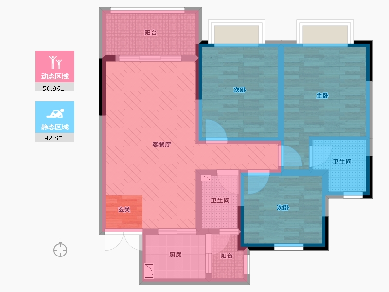 贵州省-铜仁市-印江县东方国际城13栋2号房-80.53-户型库-动静分区