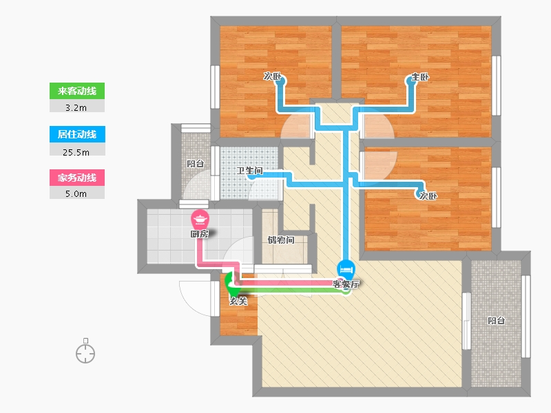 陕西省-西安市-天朗蔚蓝东庭-69.43-户型库-动静线