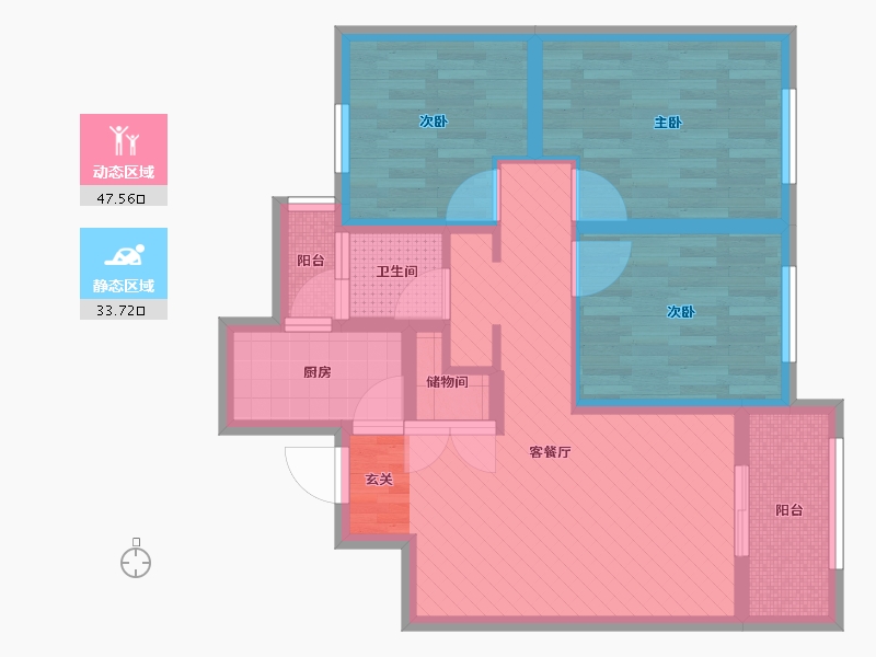 陕西省-西安市-天朗蔚蓝东庭-69.43-户型库-动静分区