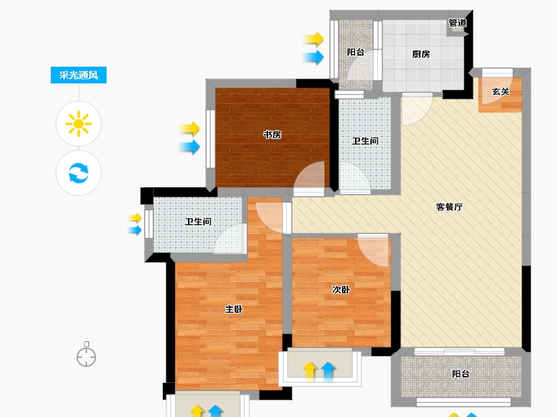 重庆-重庆市-新鸥鹏教育城-74.29-户型库-采光通风