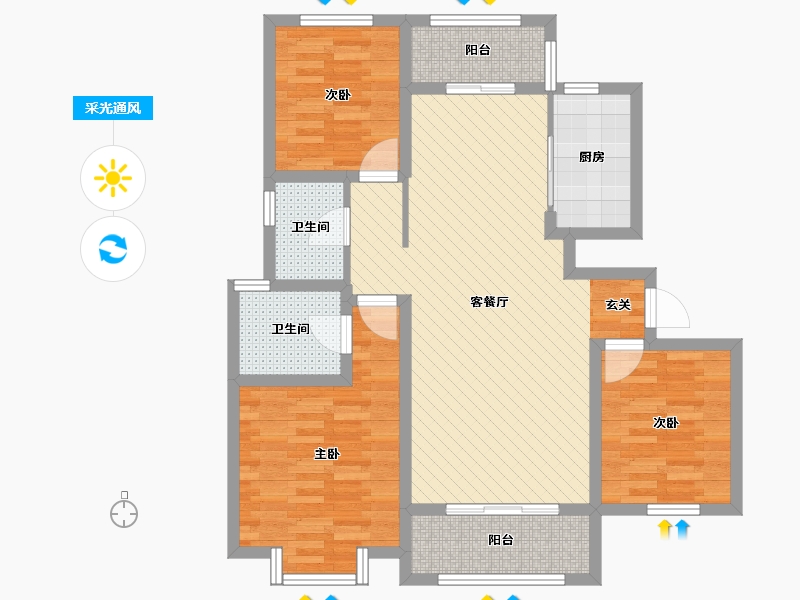 山东省-临沂市-荣盛沂河馨苑B区-92.75-户型库-采光通风