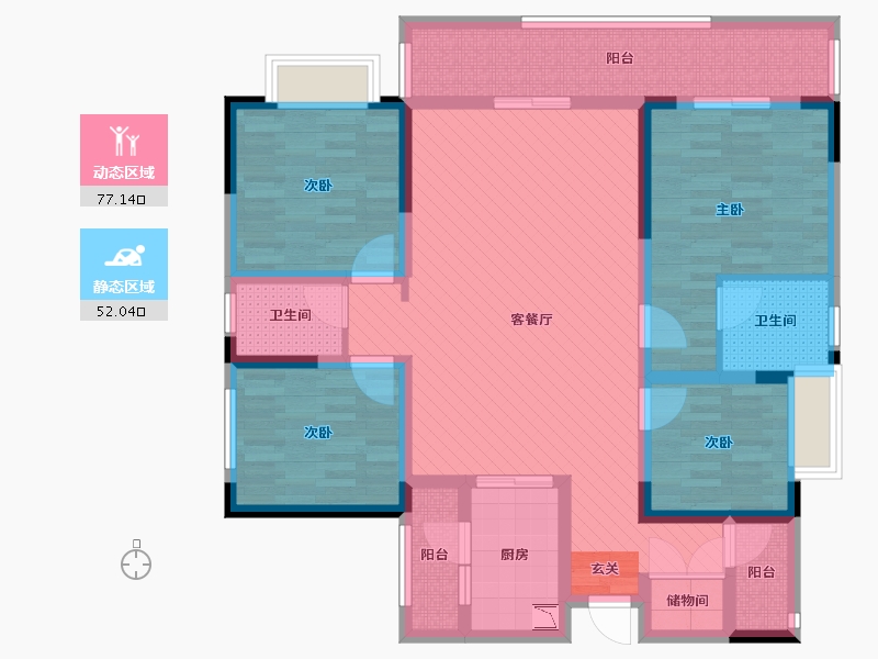 贵州省-黔西南布依族苗族自治州-桔山名邸-111.31-户型库-动静分区