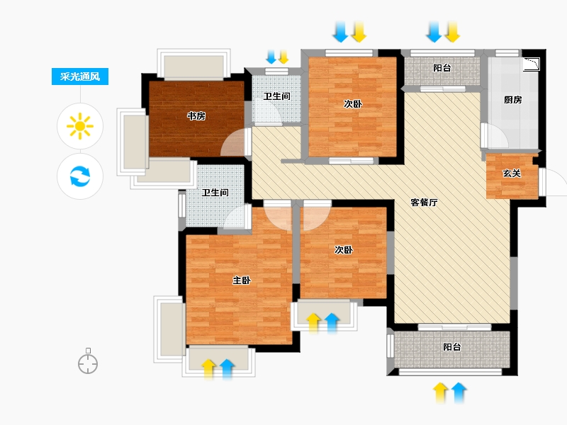 江苏省-苏州市-万业湖墅金典-101.60-户型库-采光通风