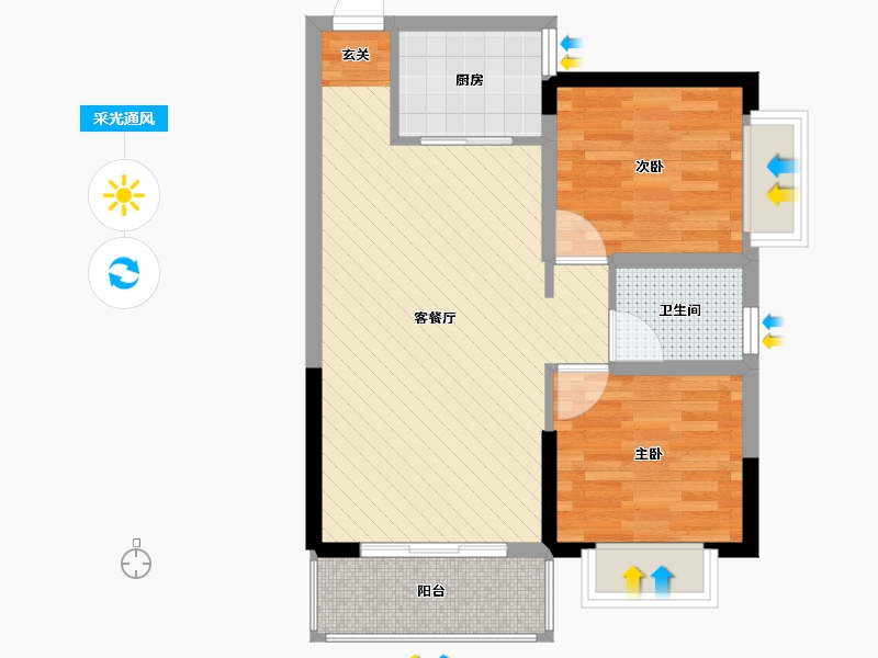 湖北省-十堰市-芙蓉华府-58.69-户型库-采光通风