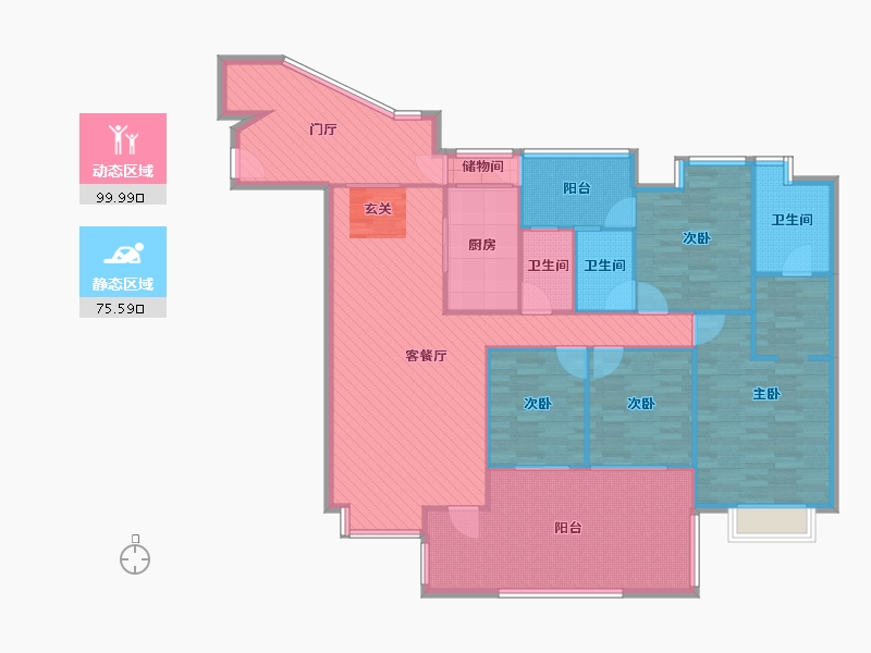 四川省-成都市-保利公园198玫瑰郡（偶数层）-159.60-户型库-动静分区