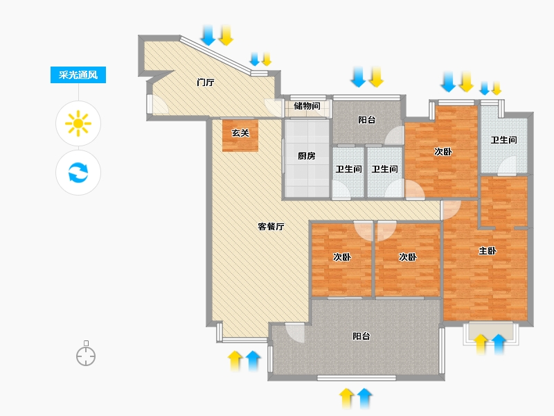 四川省-成都市-保利公园198玫瑰郡（偶数层）-159.60-户型库-采光通风