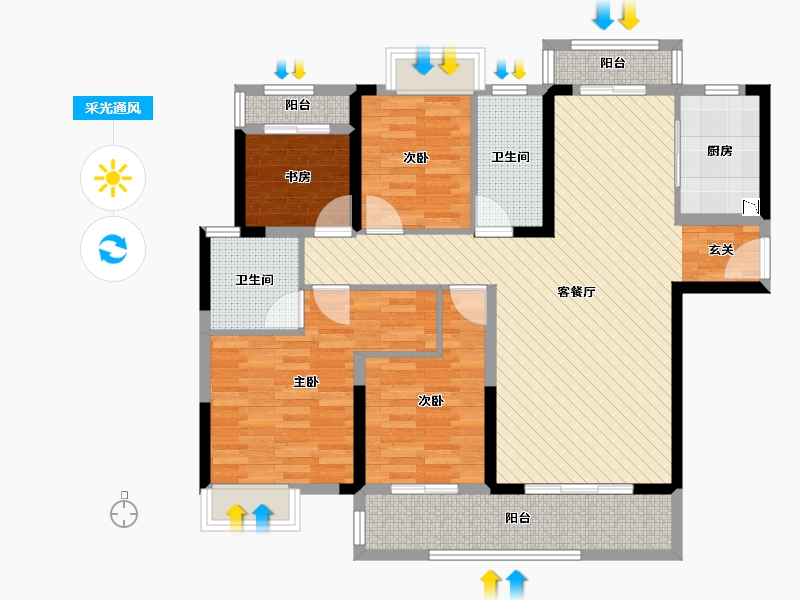 湖南省-长沙市-中建芙蓉-105.33-户型库-采光通风