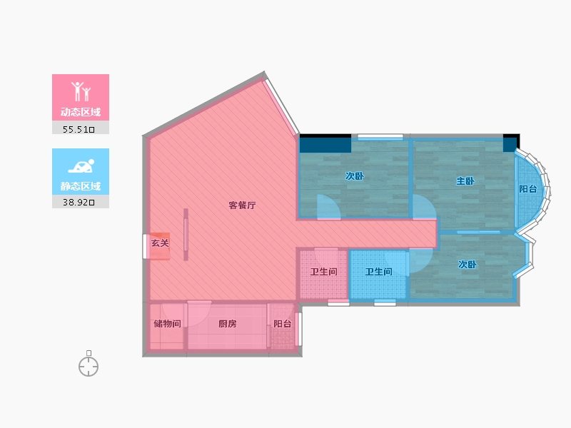 广东省-深圳市-天安高尔夫-84.89-户型库-动静分区