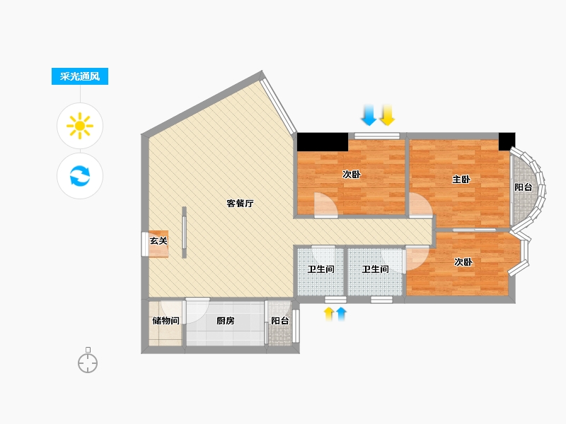 广东省-深圳市-天安高尔夫-84.89-户型库-采光通风