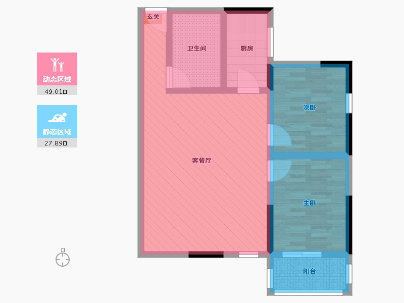 陕西省-咸阳市-交大康桥新都汇-66.88-户型库-动静分区