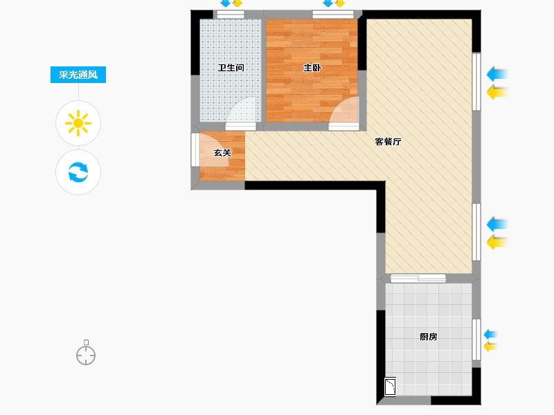 河南省-南阳市-秋实苑箭头→那一户L型户型-46.90-户型库-采光通风