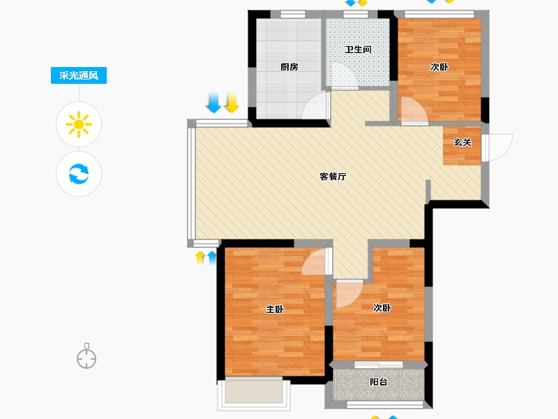 江苏省-泰州市-汇鸿・香榭湾-77.32-户型库-采光通风