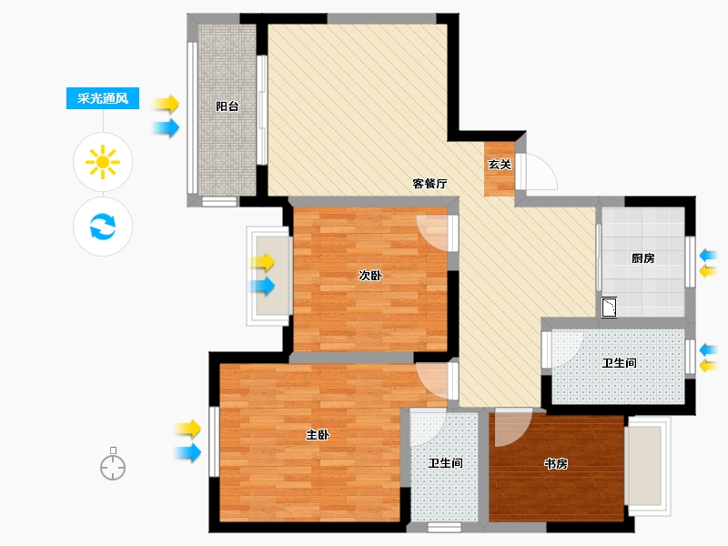 江苏省-苏州市-陈东庄花苑-86.45-户型库-采光通风