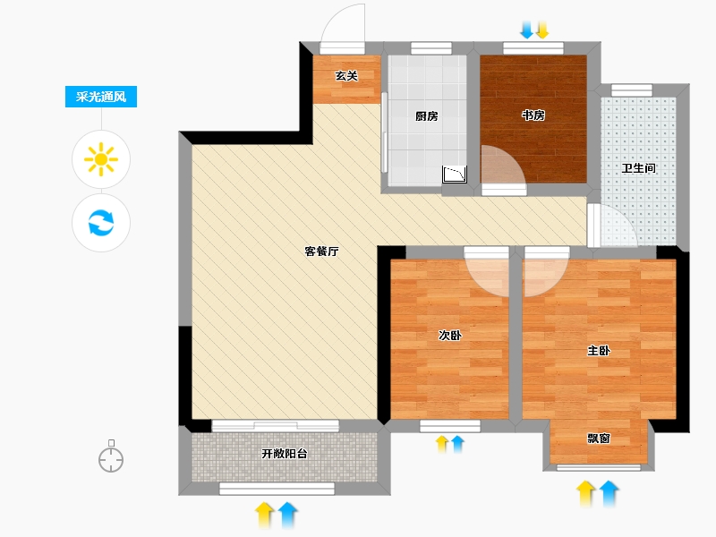 河南省-郑州市-龙湖锦艺城-58.99-户型库-采光通风