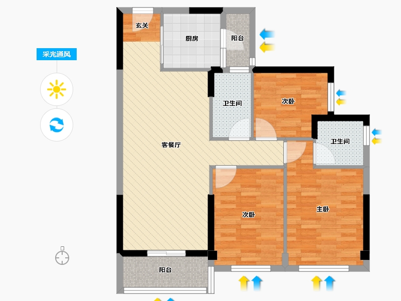 广东省-云浮市-碧桂园雅居乐-82.80-户型库-采光通风