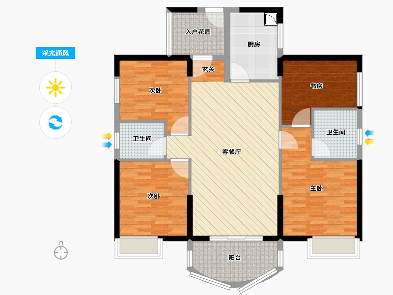 湖北省-武汉市-武汉国博新城-105.77-户型库-采光通风