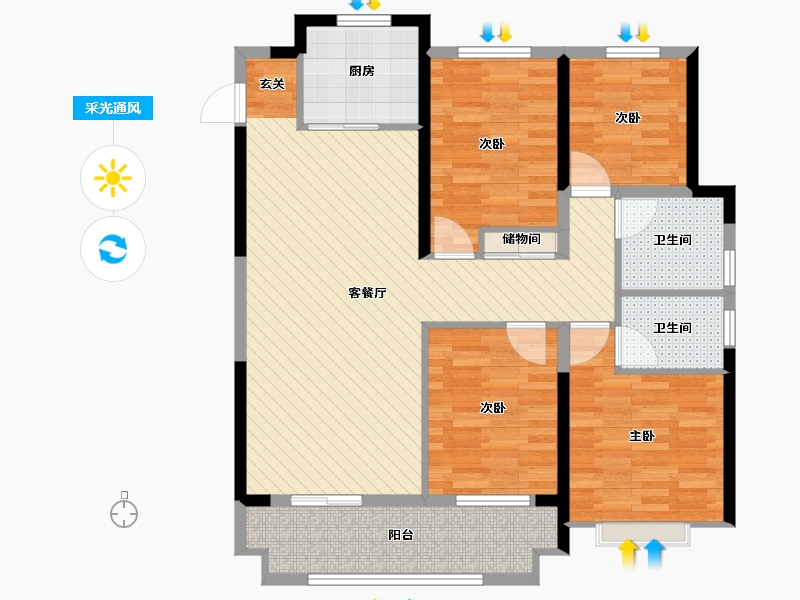 安徽省-宣城市-宣城市宣州区中梁壹号院-101.98-户型库-采光通风