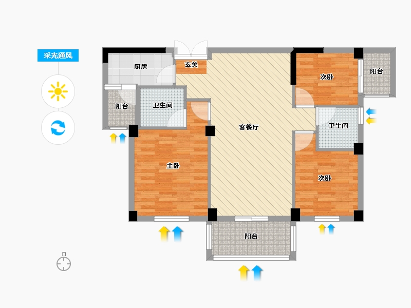 江西省-宜春市-东方星城-85.66-户型库-采光通风