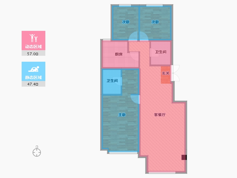 内蒙古自治区-巴彦淖尔市-鹿王芳草地-92.84-户型库-动静分区