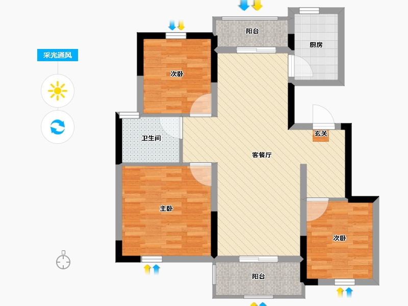 江西省-南昌市-中航瑶湖郡瑞都小区-75.74-户型库-采光通风