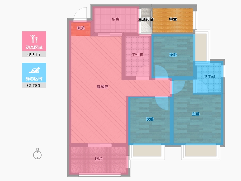 四川省-泸州市-南岸花城春天里-74.59-户型库-动静分区