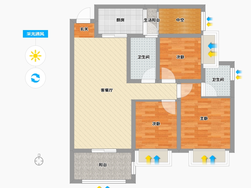 四川省-泸州市-南岸花城春天里-74.59-户型库-采光通风