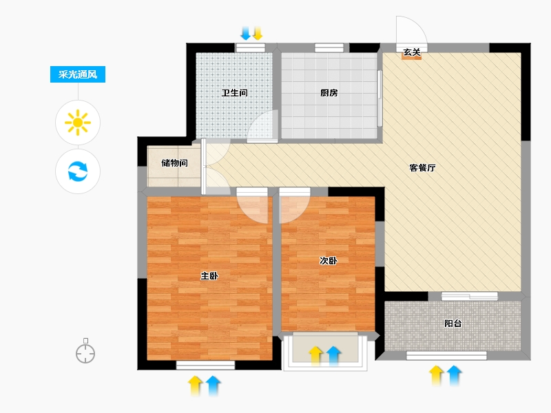 江苏省-南通市-海安如意紫都-74.40-户型库-采光通风