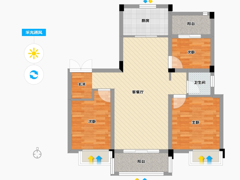 江苏省-苏州市-琴东雅苑-75.71-户型库-采光通风