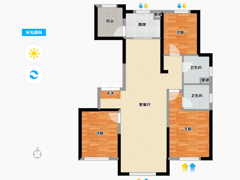 陕西省-宝鸡市-凤翔恒源新城-98.56-户型库-采光通风