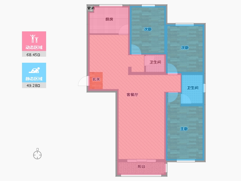 内蒙古自治区-呼和浩特市-陶然巷-104.32-户型库-动静分区