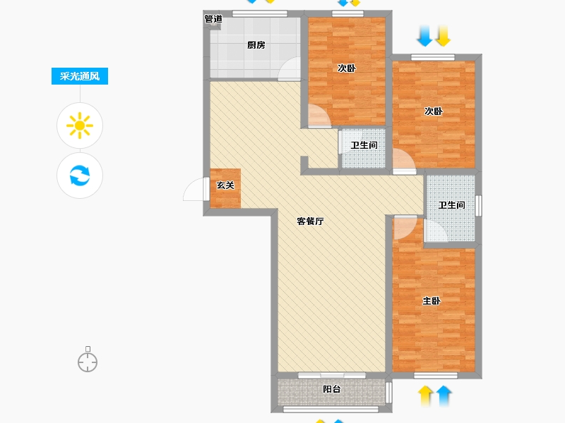 内蒙古自治区-呼和浩特市-陶然巷-104.32-户型库-采光通风