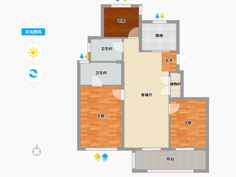 浙江省-丽水市-天阳中山邸-93.39-户型库-采光通风