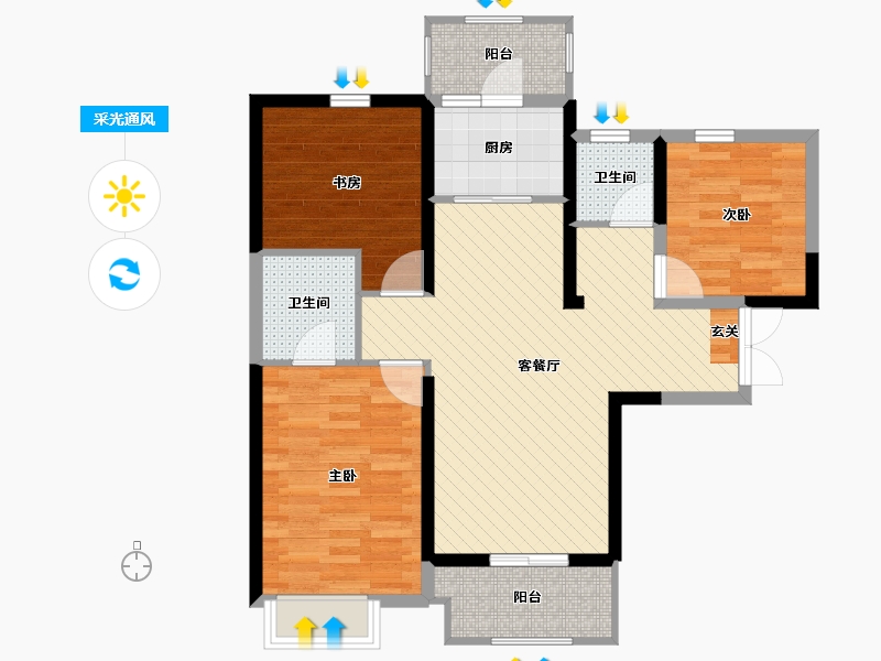 陕西省-西安市-瑞和大唐府邸-82.78-户型库-采光通风