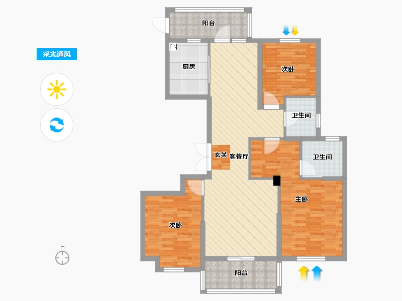 浙江省-嘉兴市-东方都市-105.58-户型库-采光通风