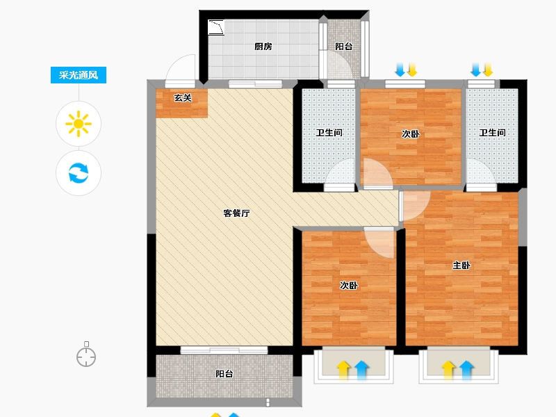 青海省-西宁市-西宁碧桂园(建设中)-85.73-户型库-采光通风