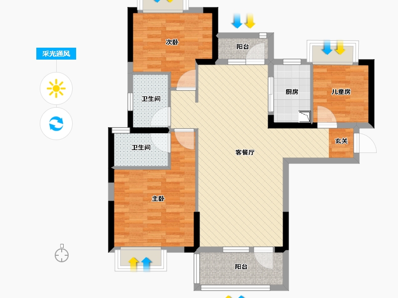 湖北省-武汉市-海伦国际-83.00-户型库-采光通风