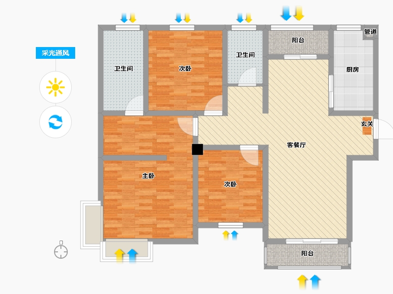 安徽省-六安市-梅园小区-111.20-户型库-采光通风