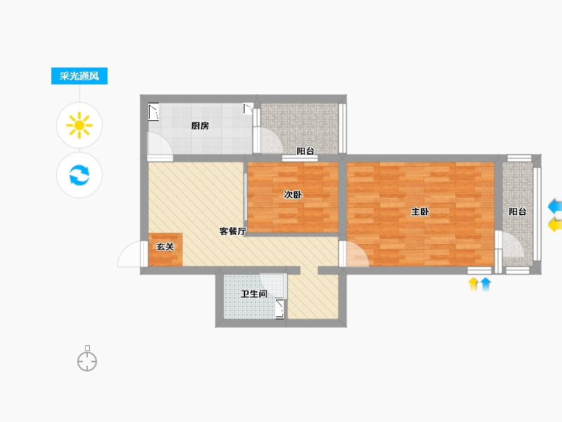 北京-北京市-玉海园二里-54.80-户型库-采光通风