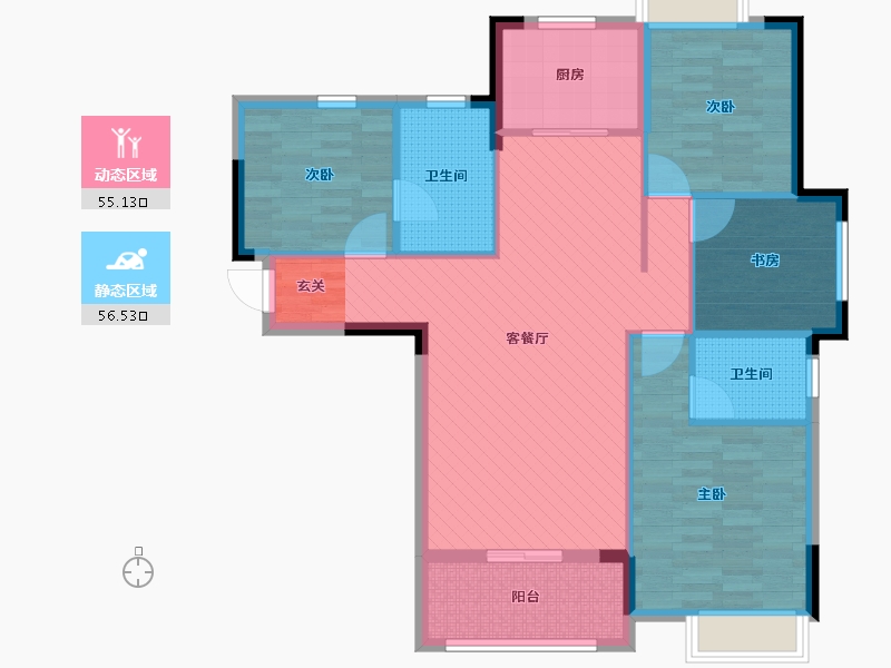 湖北省-仙桃市-沔阳公馆-99.93-户型库-动静分区