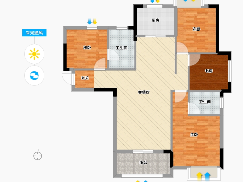 湖北省-仙桃市-沔阳公馆-99.93-户型库-采光通风