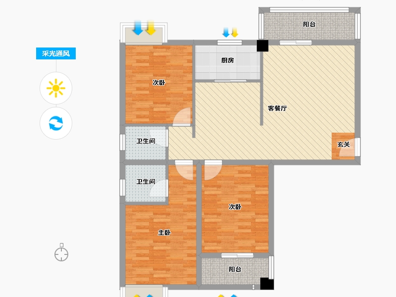 浙江省-杭州市-沙县天瑞花园-102.00-户型库-采光通风