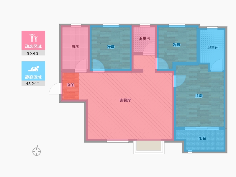 陕西省-西安市-白桦林家愿-86.00-户型库-动静分区