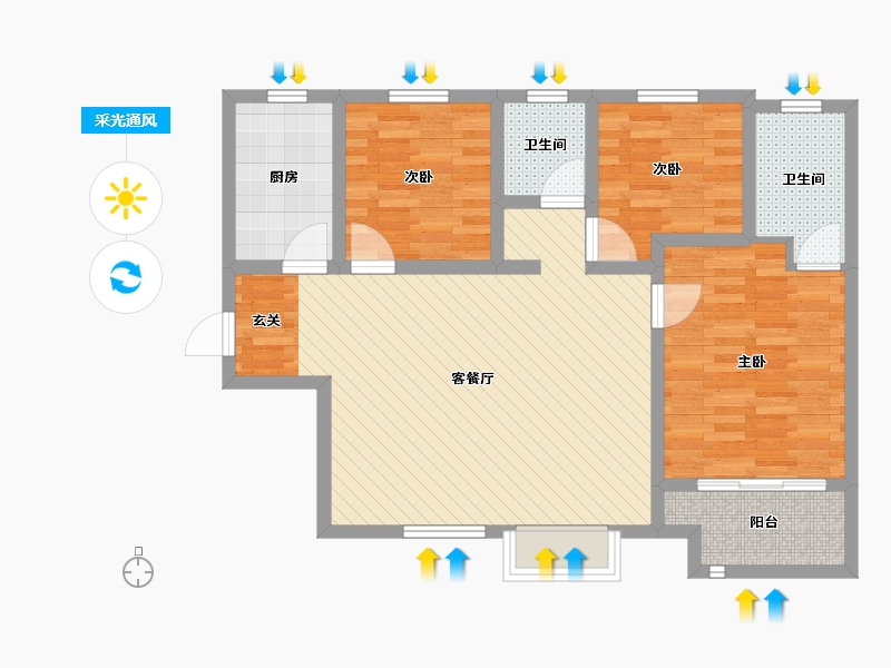 陕西省-西安市-白桦林家愿-86.00-户型库-采光通风