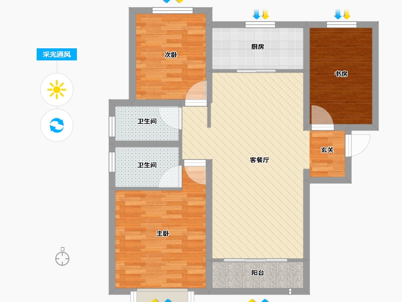 山西省-阳泉市-中央悦城-80.92-户型库-采光通风