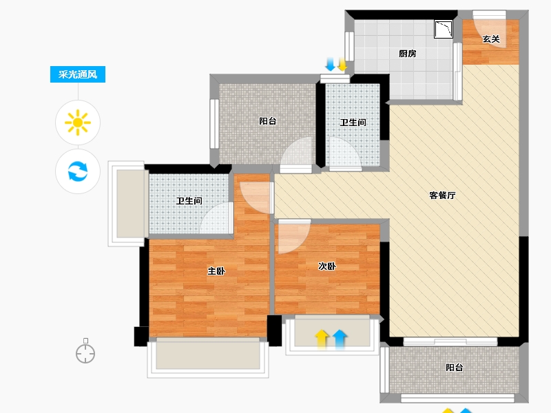 广西壮族自治区-柳州市-龙光玖珑府-67.30-户型库-采光通风