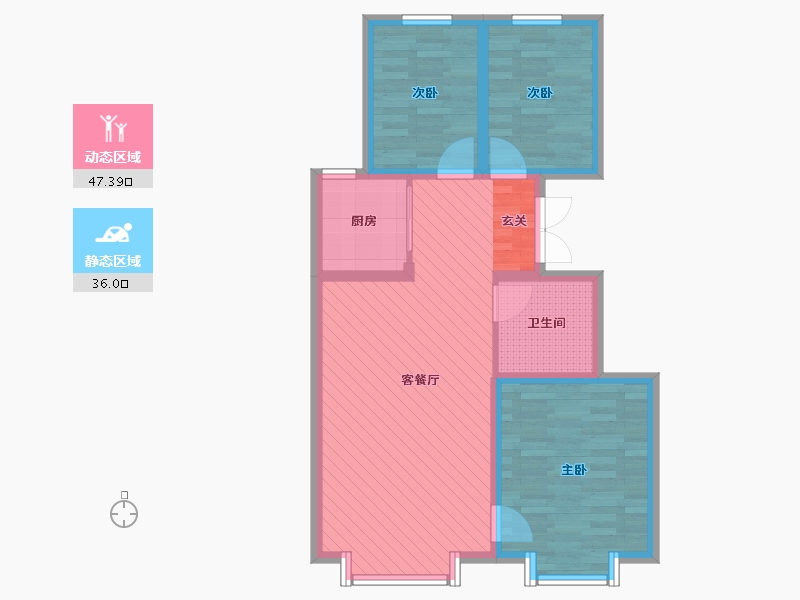 新疆维吾尔自治区-乌鲁木齐市-海棠铭居-73.43-户型库-动静分区